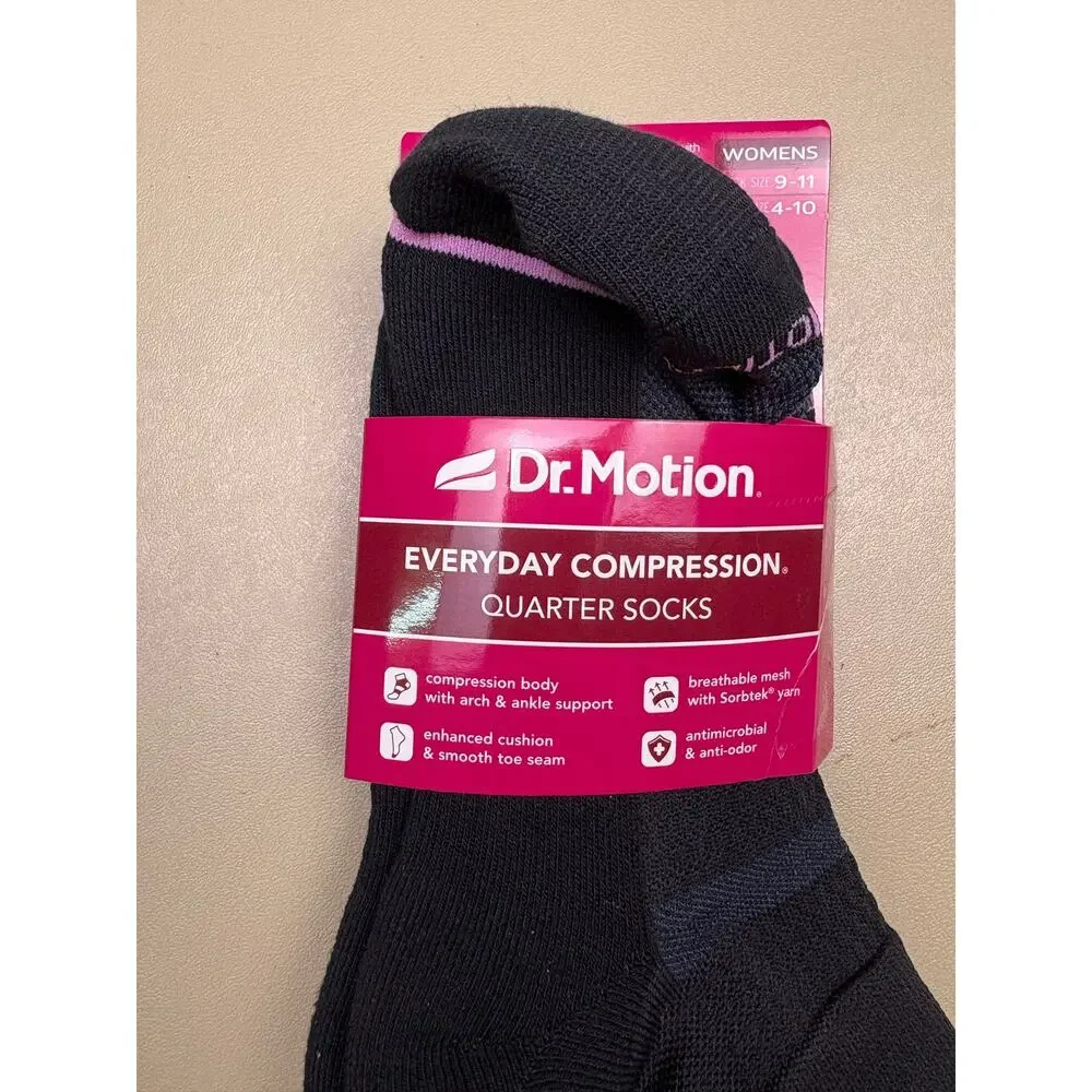 Dr. Motion Women’s Everyday Compression Quarter Socks 2 Pair Black Gray 9-11 NIP